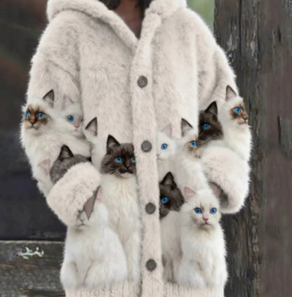 Womens Printed Cat-Design Jacket Top