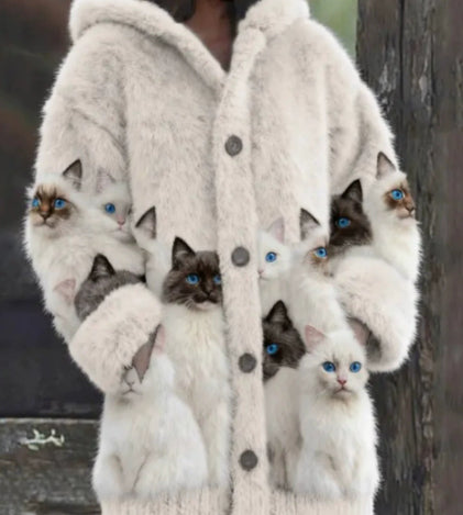 Womens Printed Cat-Design Jacket Top