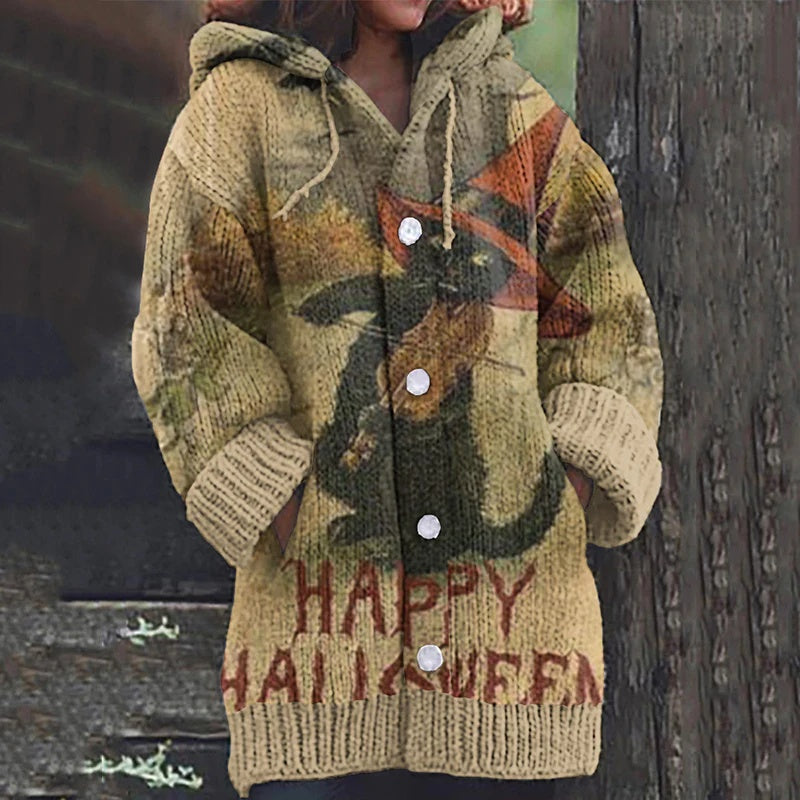 Womens Printed Cat-Design Jacket Top